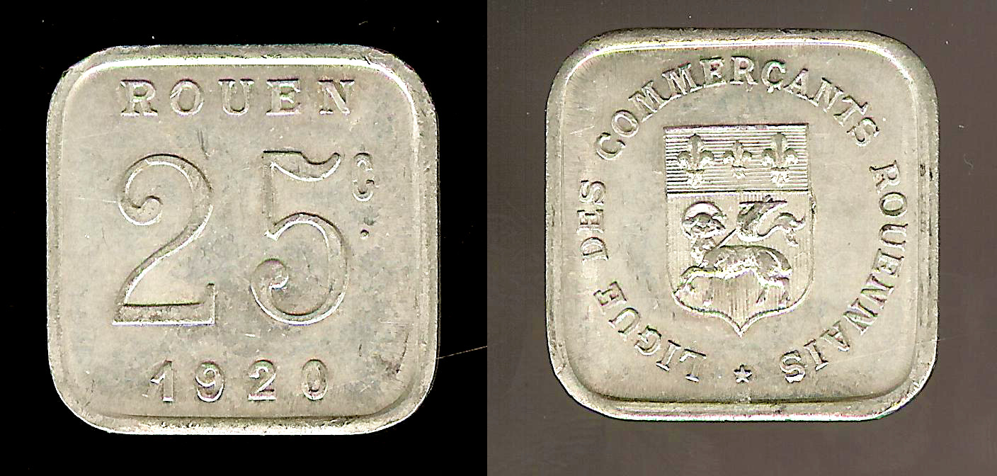 Rouen Commercial League 25 centimes 1920 AU+